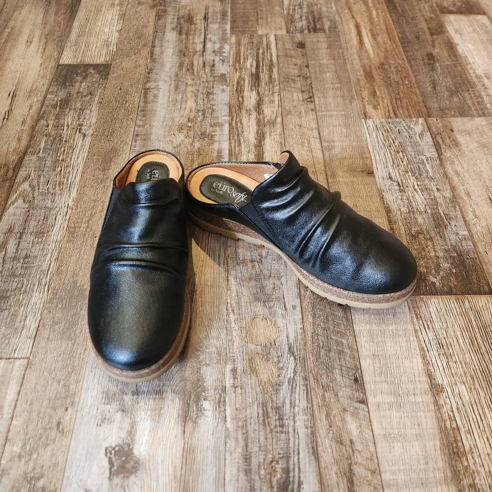 Eurosoft by Sofft Laralyn Black Ruched Clogs Mules Size 8M ES0048701‎